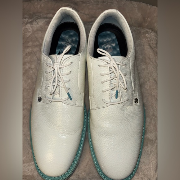 G/FORE White Leather Oxfords with Teal Sole Accent - Picture 5 of 7
